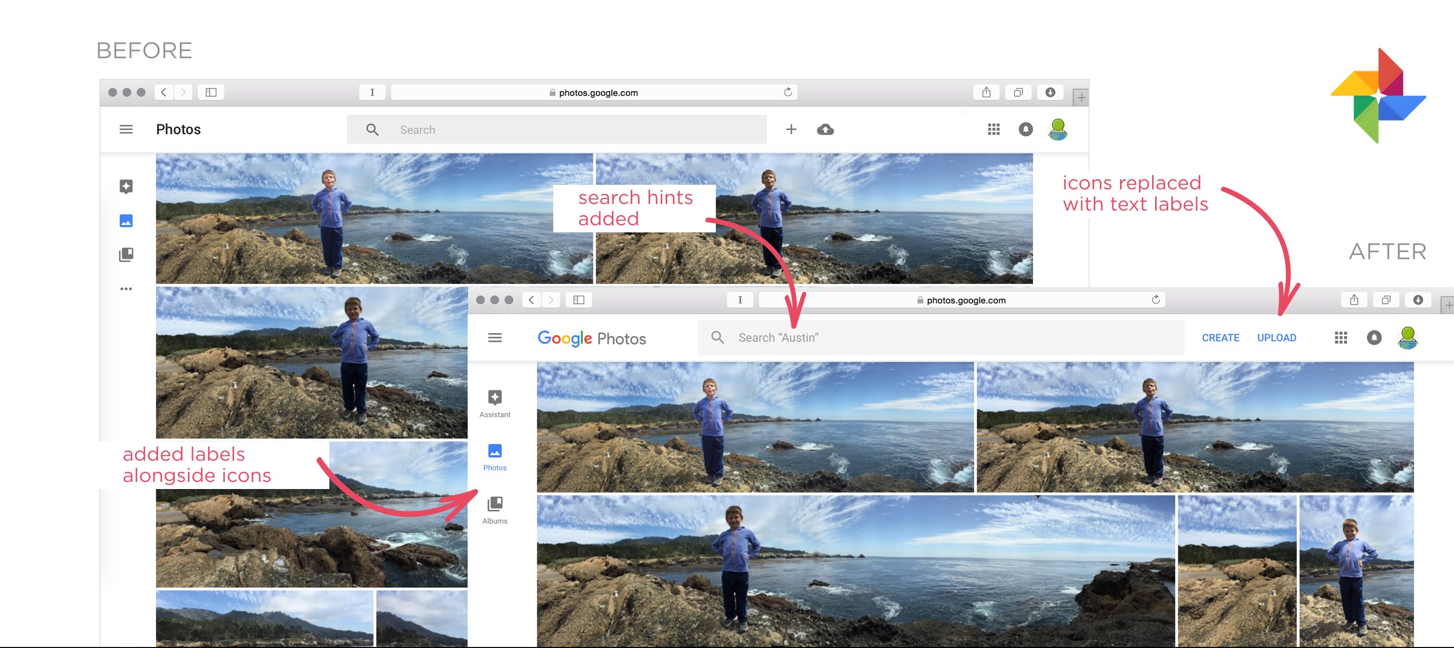 Три режима просмотра Google photos