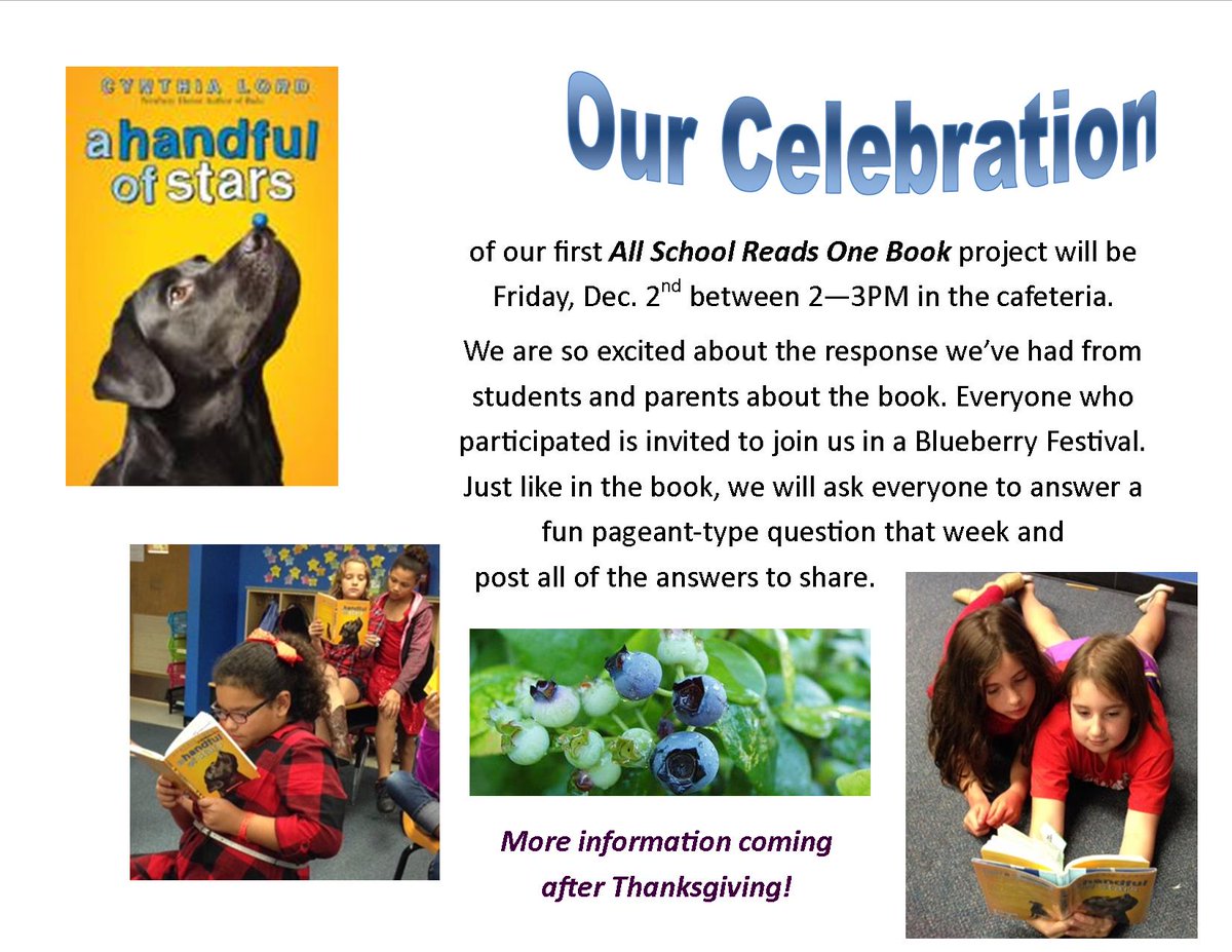 Fox2Library's tweet photo. Advertising our Blueberry Festival for A Handful of Stars. Great recipe blueberry pandowdy for 275 @LIBRARIESinRISD  @donalynbooks #SCEReads https://t.co/uqkzMvUQkn