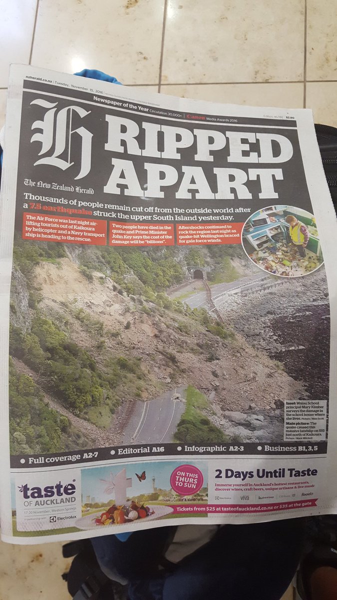 MR3wx's tweet photo. This morning's newspaper in Auckland. #vacation https://t.co/VdZTxODrl9