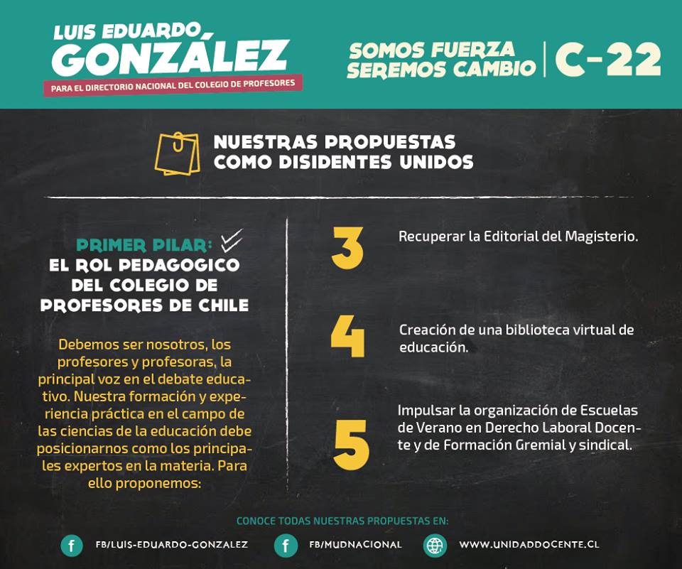 MUD_Nacional's tweet photo. Pilar 1: Rol Pedagógico del Colegio de Profesores
Disidentes Unidos: Somos Fuerza, Seremos Cambio. 
Eduardo González C-22 https://t.co/Cp5seRccws