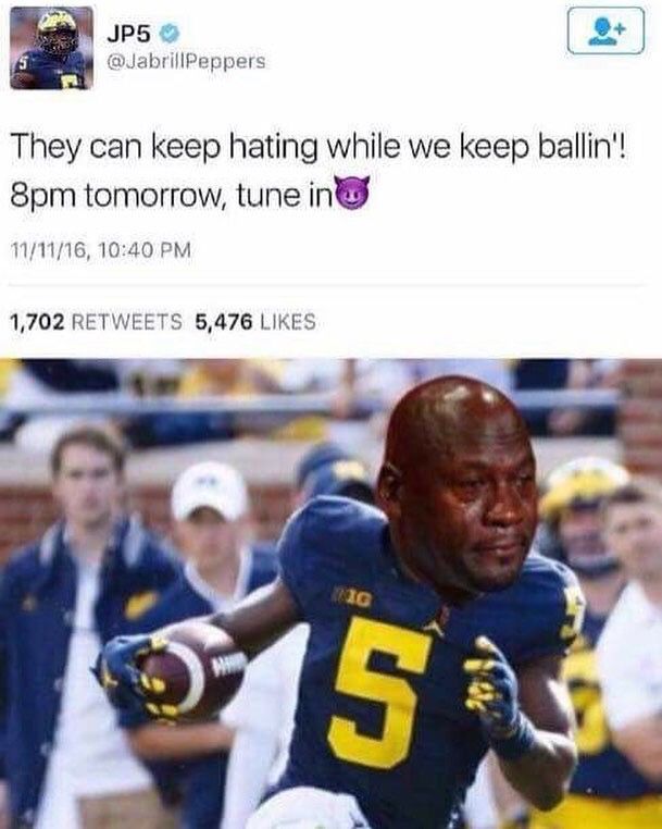 TheBuckeyeNut's tweet photo. Jabrill Pepper's tweet the day before ❌ichigan's loss to Iowa was properly photoshopped! LOL! https://t.co/bXDbOXWsIi