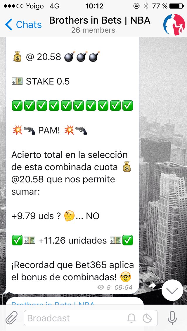 BrothersInBets's tweet photo. ✅💶 +15.41 unidades en el canal NBA 💶✅

Funbet cuota @20,58 y @7 en los últimos 5 días. 

RT y compartimos funbet cuota @14,40 para hoy!! https://t.co/eWDCMlcE7J
