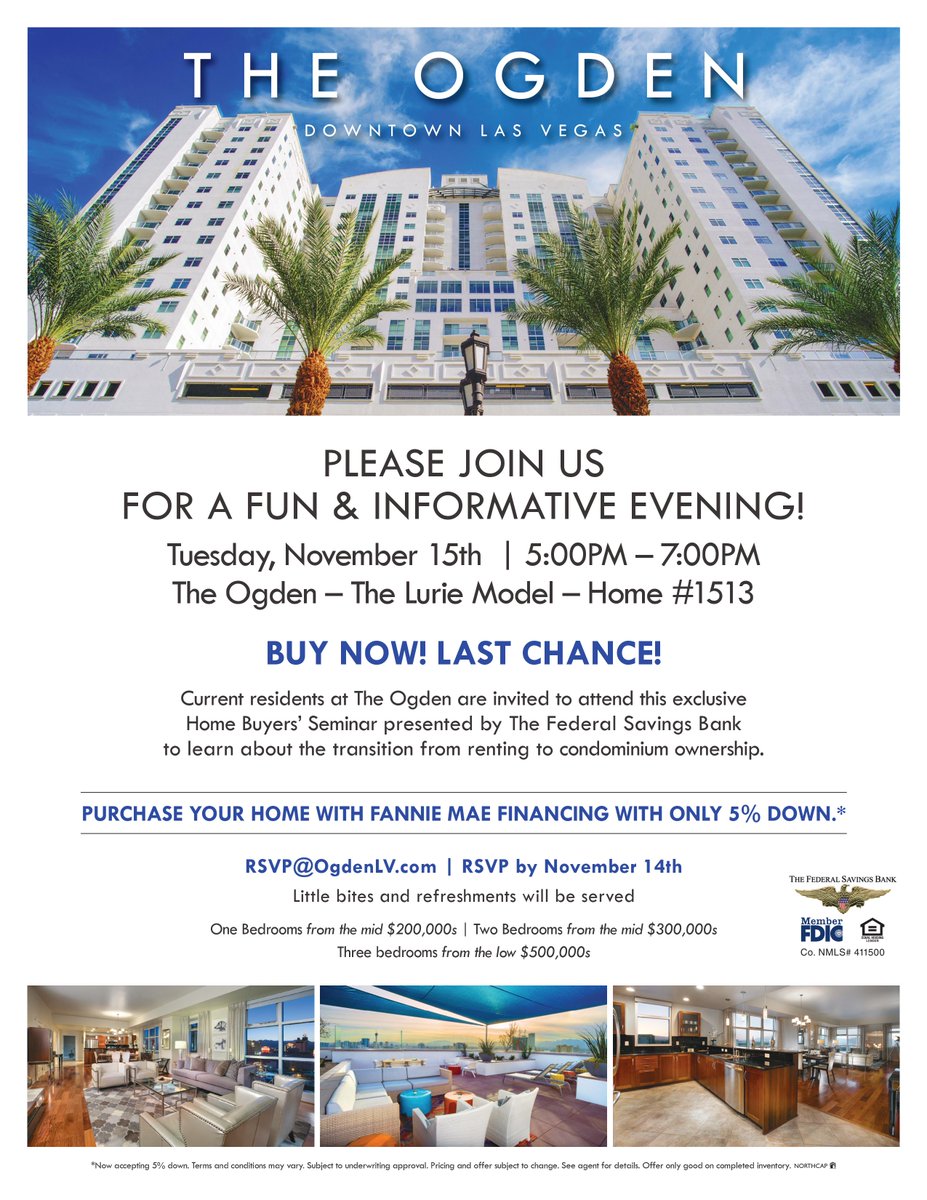 OgdenLV's tweet photo. Residents interested in transitioning from renting to owning? Join us for a seminar with @TheFedSavBank tomorrow from 5 to 7 pm. https://t.co/Dw39wjdPyL