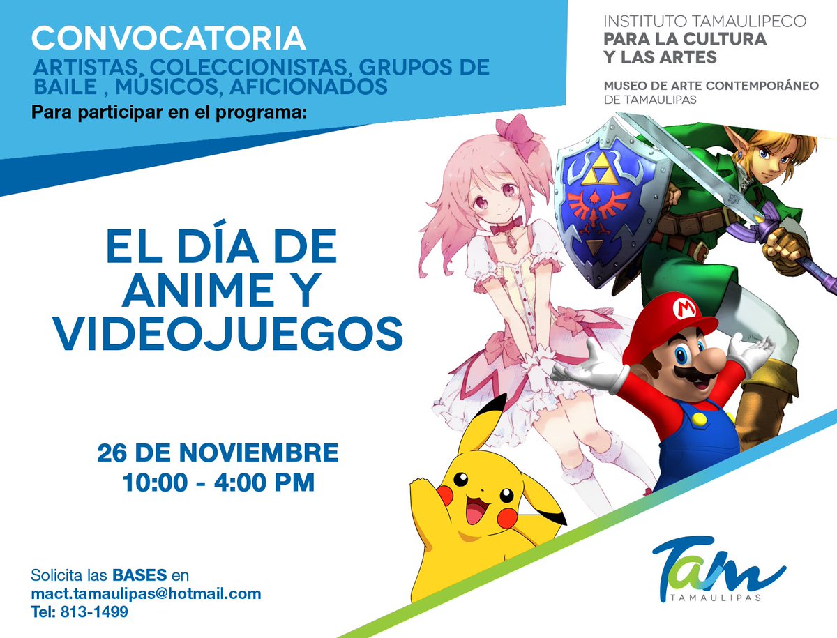 ITCATamaulipas's tweet photo. Amigos de #Matamoros los invitamos a formar parte del Día de anime y videojuegos, en el Museo de Arte Contemporáneo de Tamaulipas #MACT https://t.co/wt3WMTzZWJ