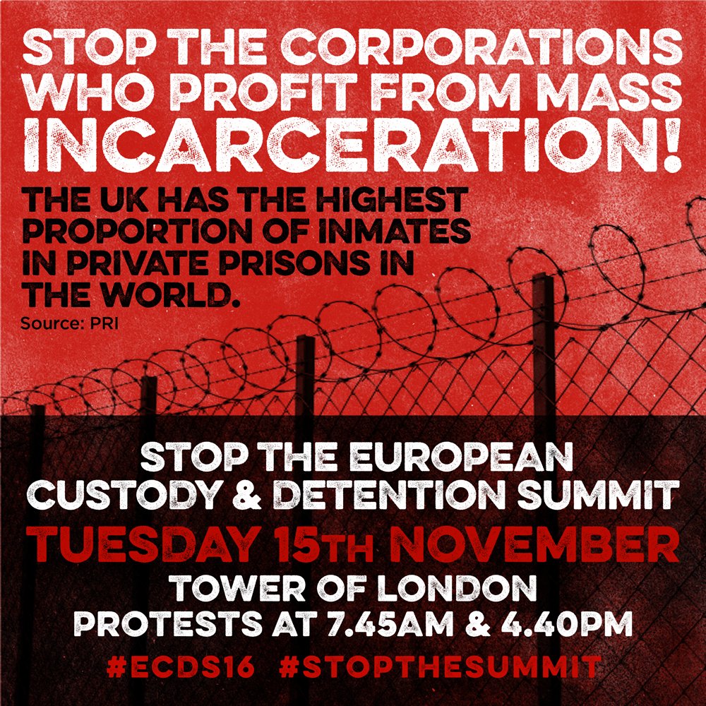ReclaimJustice's tweet photo. DEMO: Tuesday 15 November 7.45am and 4.40pm. Take a stand. Profit from pain is INHUMANE. #ECDS16 #StoptheSummit https://t.co/iA6wXb0m6z https://t.co/WWfwSSKh9Z