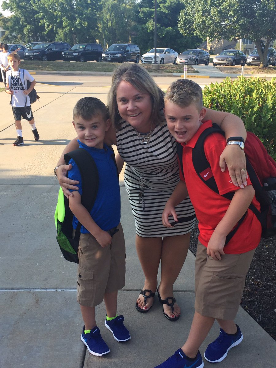 Brock and Tate with the best principal, Mrs. Farthing! #BVBestDay <a href="/bvschools/">Blue Valley Schools</a>