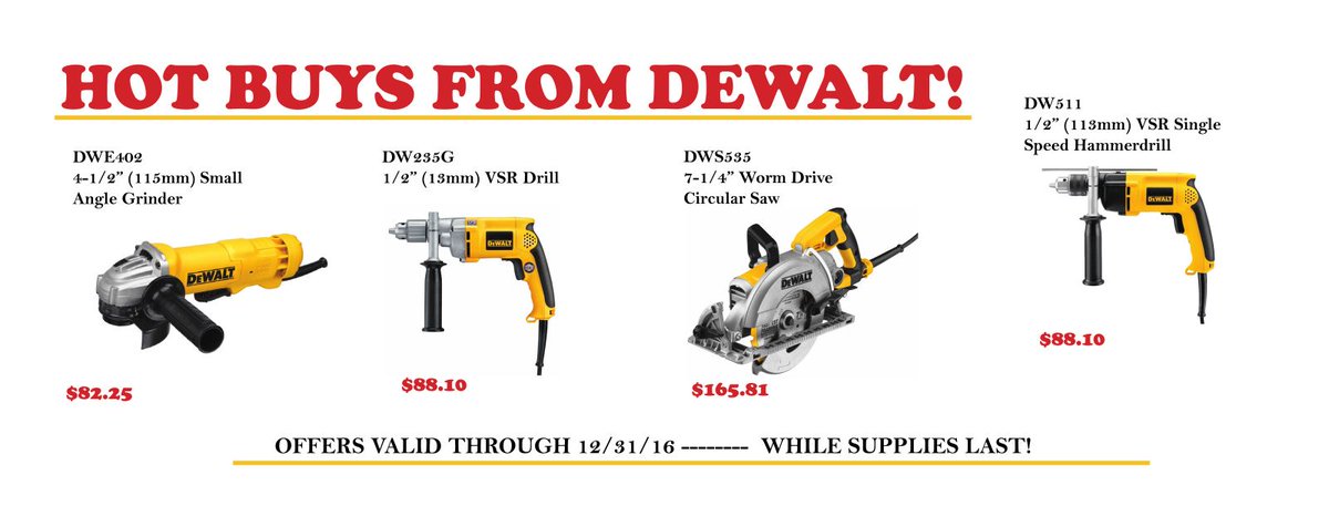 HUGE DEALS <a href="/DEWALTtough/">DEWALT</a> UNTIL THE END OF THE YEAR! WOO!! check it out! texas.barnsco.com
