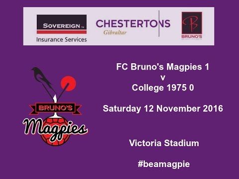 BrunosMagpies's tweet photo. FC Bruno's Magpies 1 v 0 College. 12 Nov 2016. The highlights.  Thanks to @BFBSGib  for the sound clips.  #beamagpie https://t.co/g3TtrSxvLE https://t.co/poEWb3oBgZ