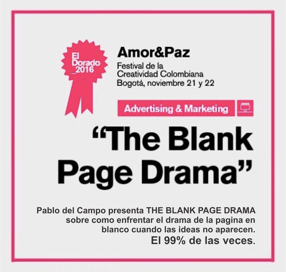 THE BLANK PAGE DRAMA en el festival El Dorado en Bogotá, Colombia. 20 y 21 de Noviembre de 2016