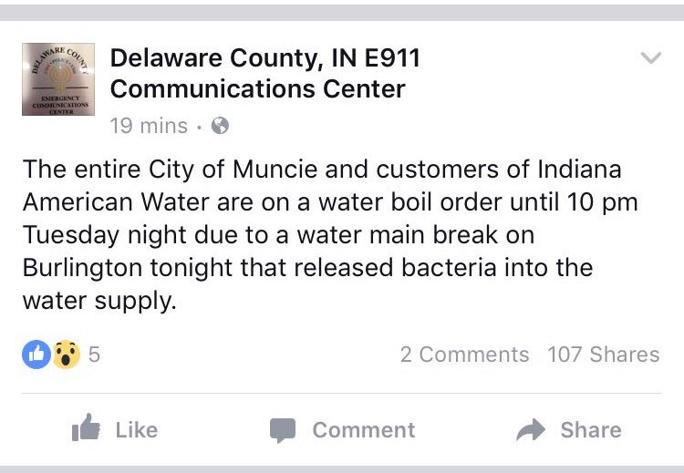 BREAKING: Delaware County Communications Center confirms water main break on Burlington Road.