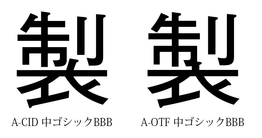 eddeiy's tweet photo. 仕事中にたまたま見つけた A-CID 中ゴシックBBBの「製」。ちなみにA-OTF 中ゴは普通の衣。これは何というかw...。毎年流用の指定箇所なんで、もちろんこのままにしてますが。 https://t.co/6acQXOO37X