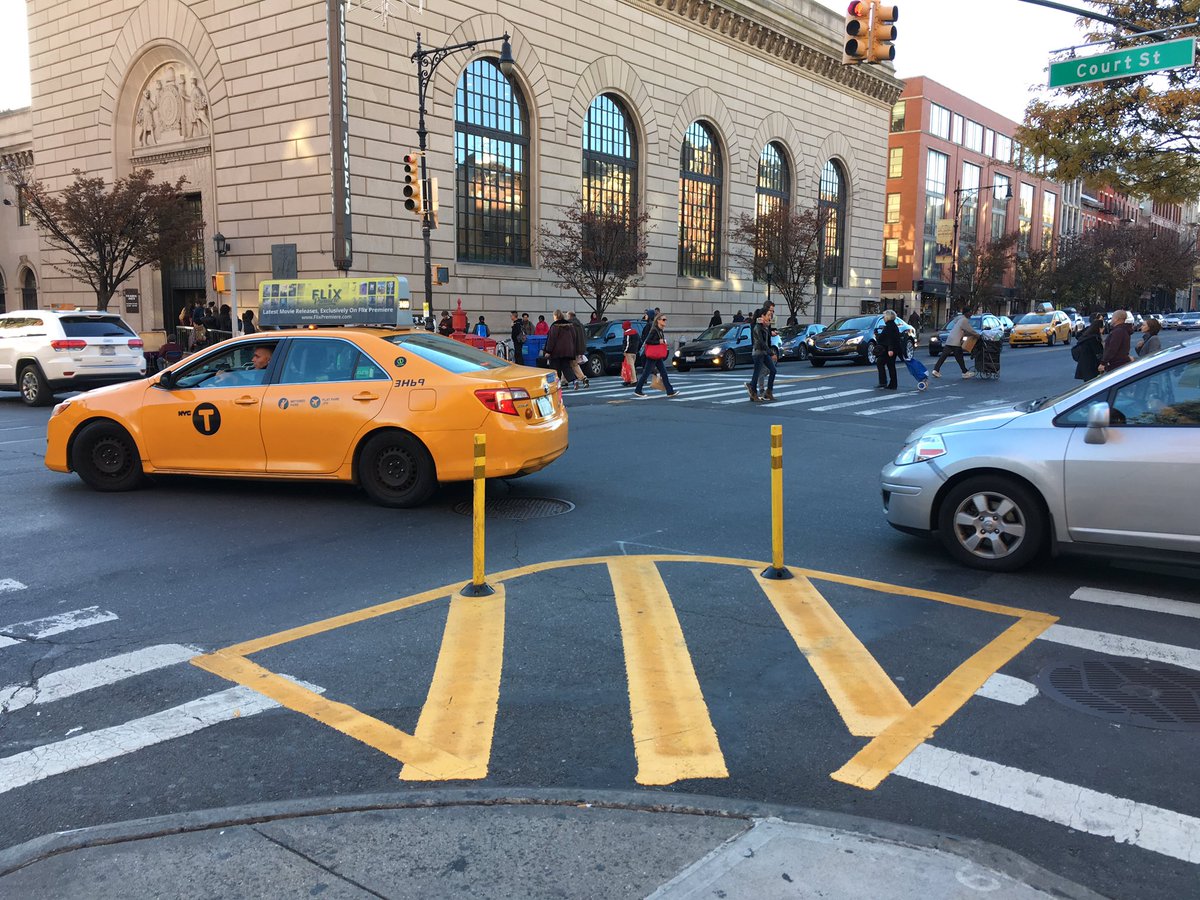 MikeLydon's tweet photo. The safety wedge, a new move to protect people walking from dangerous left turns. https://t.co/uR9sn8HxXB