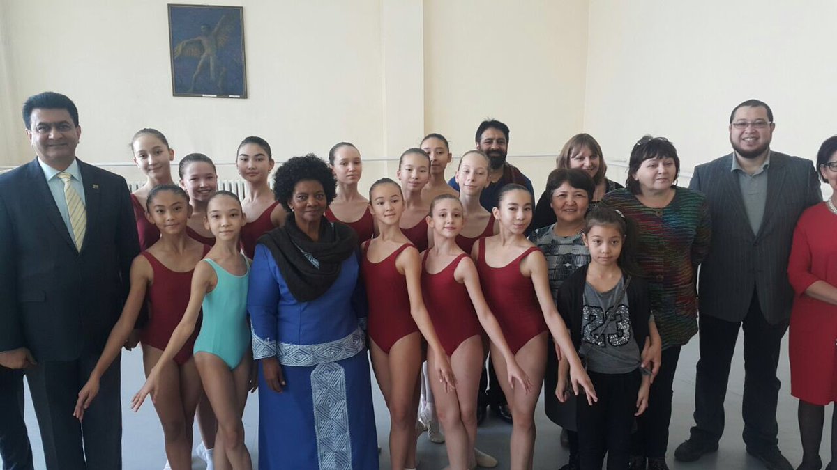 SAEmbassyKZ's tweet photo. SA delegation headed by Deputy Minister Ms Mfeketo with students and teachers of the Almaty Ballet School during official visit 12-13/11/16. https://t.co/MuLrMLPC7c