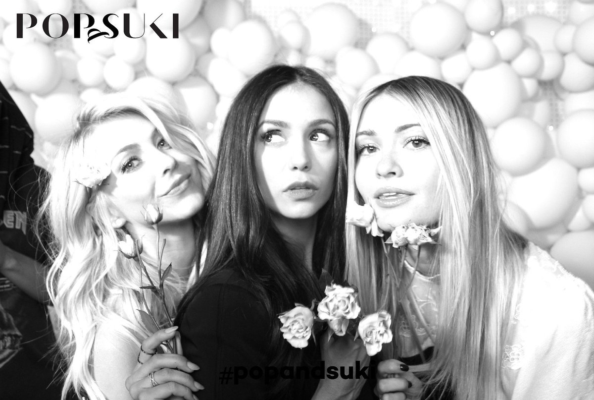 New photos (photobooth) of @ninadobrev with @juliannehough & @Laurencorinne8 at the launch of Pop & Suki in Los Angeles (November 02, 2016)