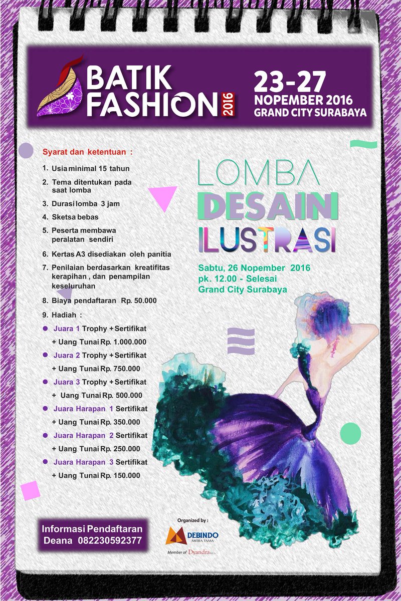batikbordir's tweet photo. Ada Lomba Desain Ilustrasi Fashion di #batikfashion2016 dengan total hadiah 3 JUTA RUPIAH !!! Mau ikutan? Yuk lsg daftar ke 082230592377 https://t.co/iO1F4tqGsX