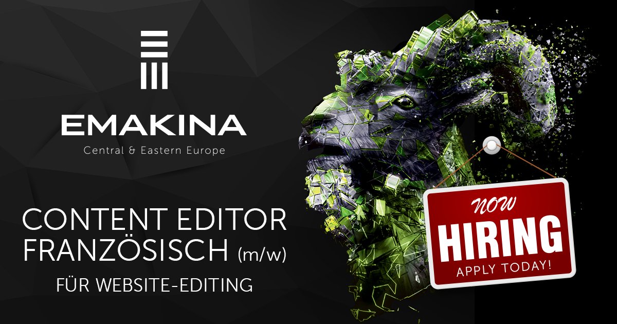 emakinaCEE's tweet photo. Wir suchen für unser Office in Wien ab sofort projektbezogen einen französischsprachigen Content Editor (m/w)
https://t.co/j9quI16ff9 https://t.co/UmC4qybXXm