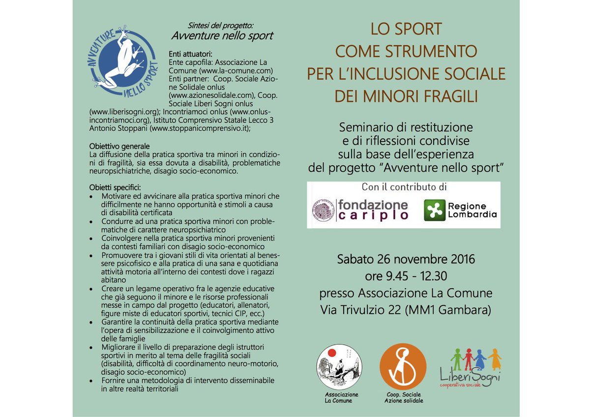 La_Comune's tweet photo. @Notizie_Milano #Convegno sui minori in condizioni di fragilità, fisica o sociale. Sabato 26 novembre ore 9:45 #Milano. https://t.co/WUkLJRQVWa