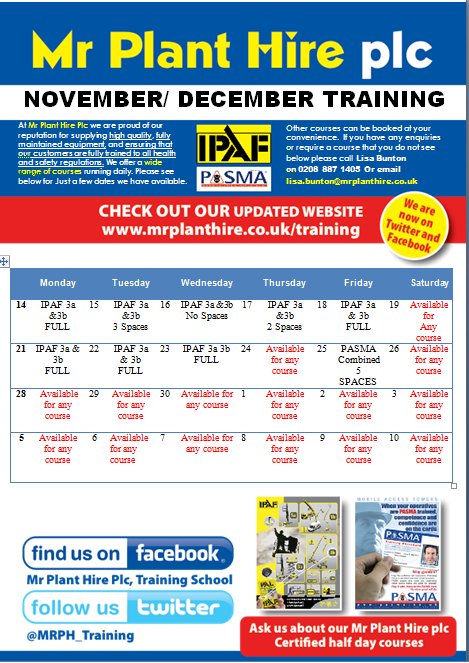 Good Morning All .
Please check out our  current training availability