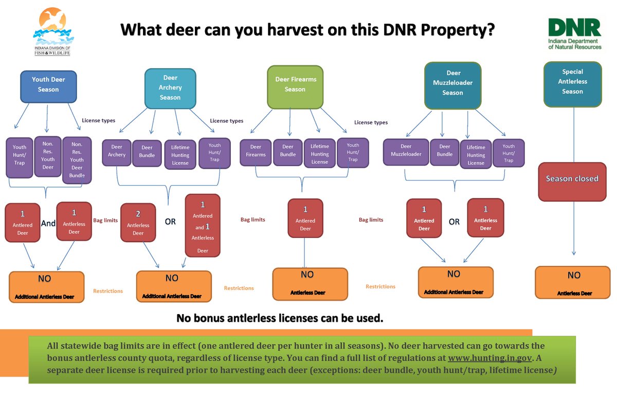 INFishWildlife's tweet photo. Having trouble deciphering what you can harvest for #deer seasons on our public lands? Check out the flowchart below.  #hunting #HuntIndiana https://t.co/4FqCU8i46a