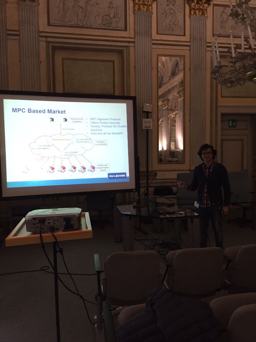 CosicBe's tweet photo. Abdel Aly presenting "An MPC-based Privacy-Preserving Protocol for a Local Electricity Trading Market" at #CANS2016 https://t.co/sGFRljmAmf https://t.co/fHV2Bjp7Ms