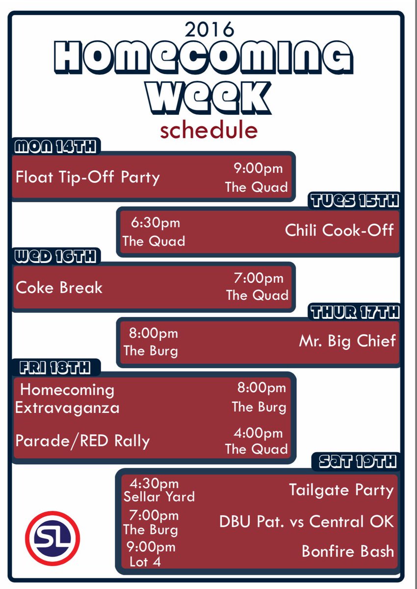 dbubetabeta's tweet photo. Make sure you come check out the DBU homecoming events this week! https://t.co/MSIfe0KHpT