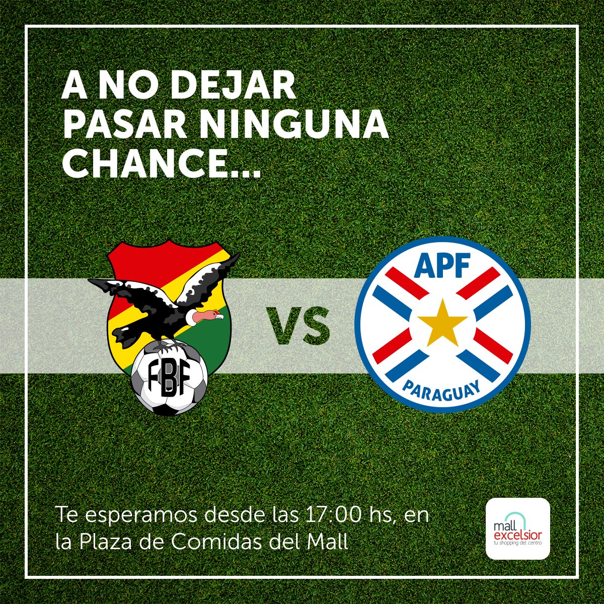 mallexcelsiorpy's tweet photo. ¡Hoy más que nunca alentemos a nuestra selección!
Te esperamos desde las 17:00 hs. para vivir el partido en pant. gigante.
¡Vamos, Paraguay! https://t.co/BYxztvMbZe