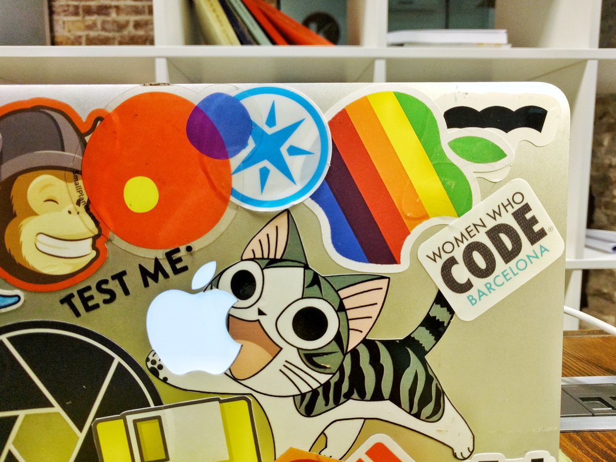 WWCodeBarcelona's tweet image. @bertadevant showing off her new #wwcodeBCN stickers by @camaloon if you want yours come to our event on November 26th at @ThoughtWorksESP