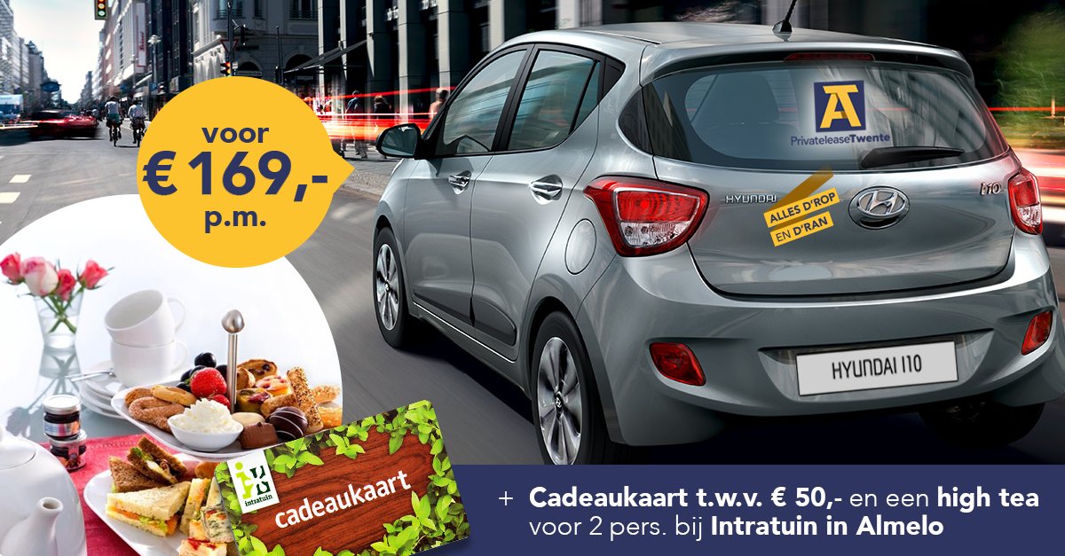 AutogroepTwente's tweet photo. Hyundai i10 i-motion voor € 169,- p.m. + waardecheque t.w.v. €50,- en high tea voor 2 pers. bij Intratuin Almelo! https://t.co/KIhaZ0QRA1 https://t.co/HwDOmDXc4s