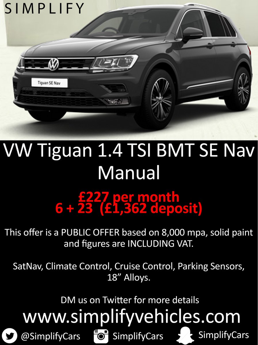 Simplifycars's tweet photo. Further reductions on the stunning VW Tiguan! Fantastic value!
DM us for info #SimplifyOffer https://t.co/2k6kUcRB6R