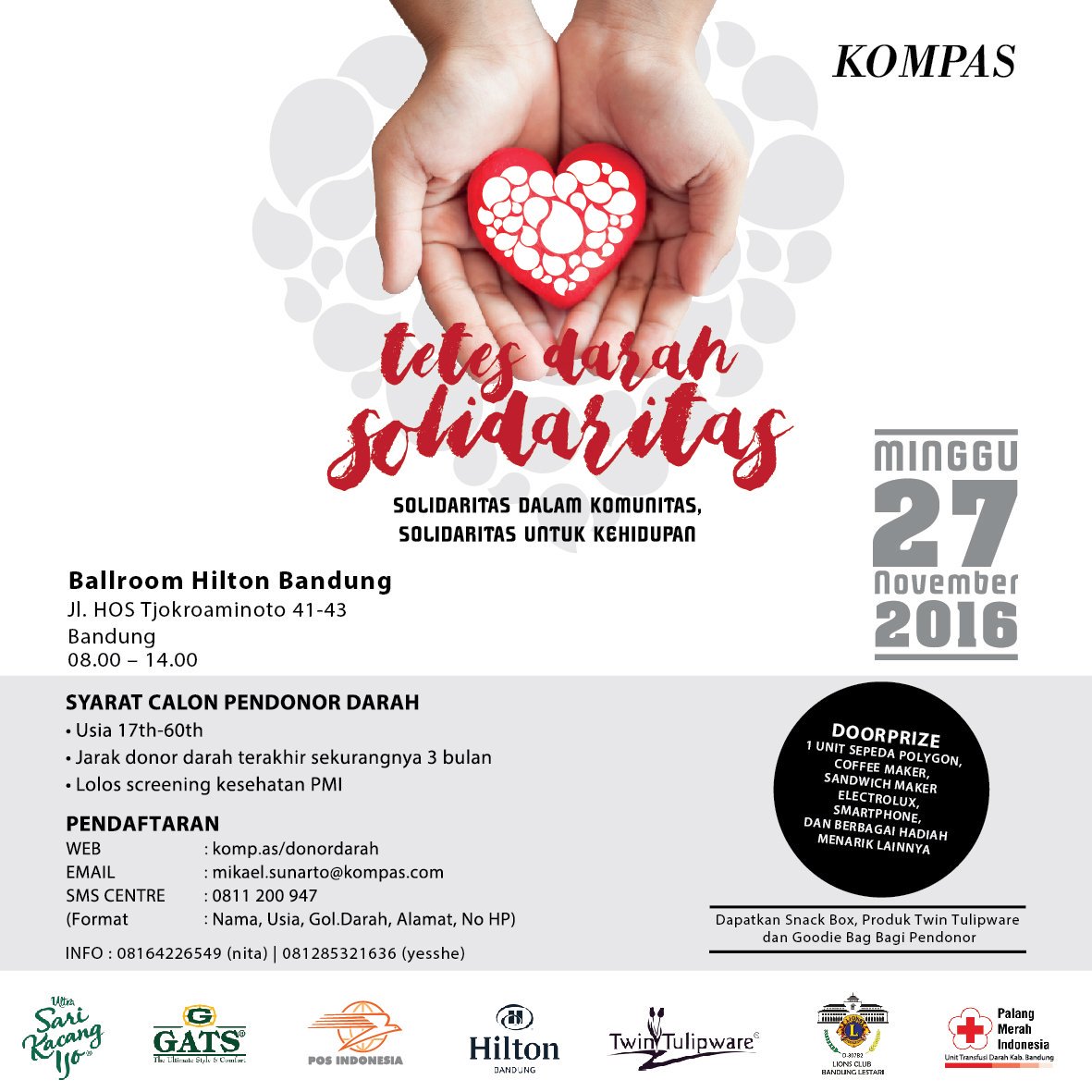 Mari tunjukan solidaritas utk sesama dg mengikuti DonorDarah,27 nov di Hotel Hilton Bdg.Dptkan doorprize&amp;goodie bag. #tetesdarahsolodaritas