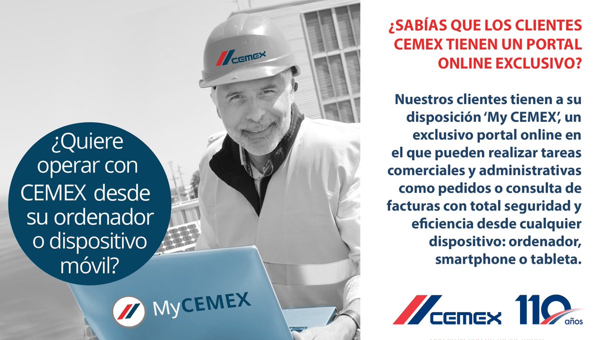 CemexEspana's tweet photo. ¿#SabíasQue nuestros #clientes tienen un portal online para realizar tareas comerciales o administrativas? #MyCEMEX https://t.co/6YrYFoA5tm https://t.co/cwZNPFs7Sy