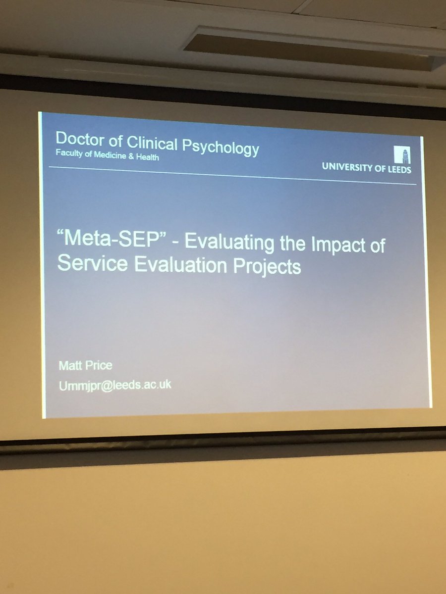 DClinPsy trainee @pricemj1 presenting on the impact of trainee service evaluation projects <a href="/UoL_DClinPsy/">Leeds_DClinPsy</a> #RDForum16