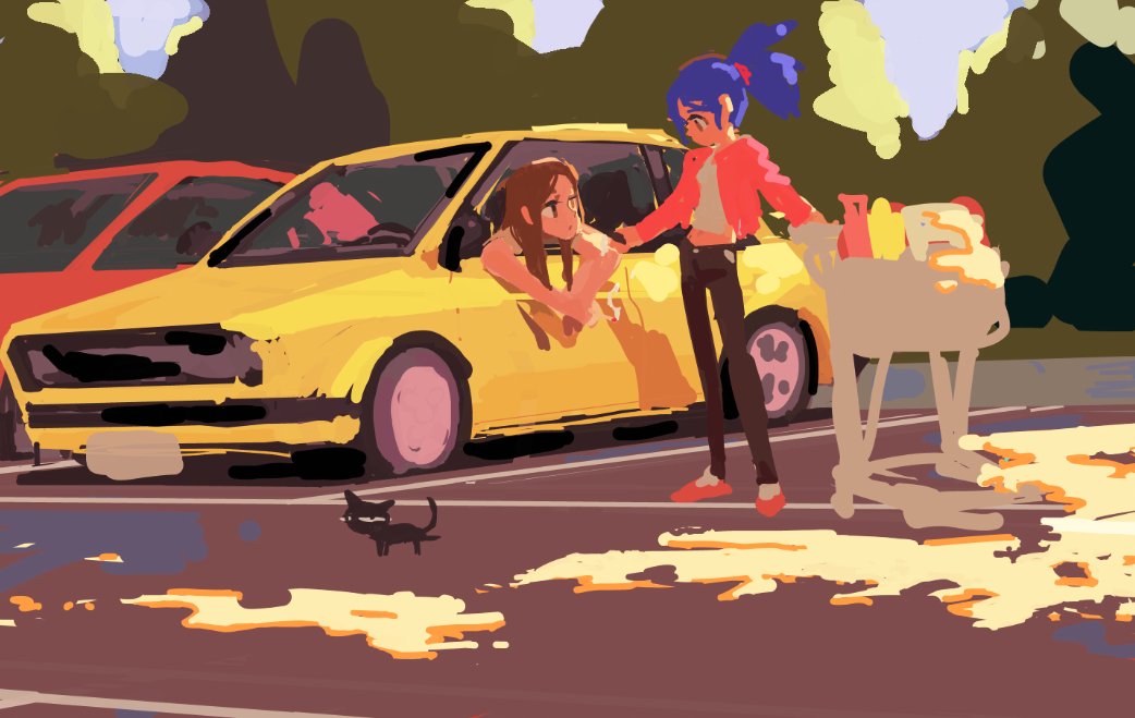 「女の子二人がだらだら車で旅するみたいな映画がみたい 」|山嵜大輝(heko)カオスゲームのイラスト