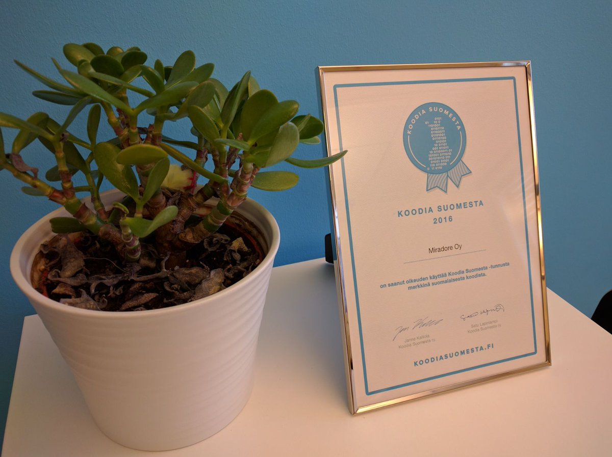 MiradoreLtd's tweet photo. We got our code from Finland certificate yesterday! #koodiasuomesta #codefromfinland #plantfromfinland https://t.co/TNNcOwza8l