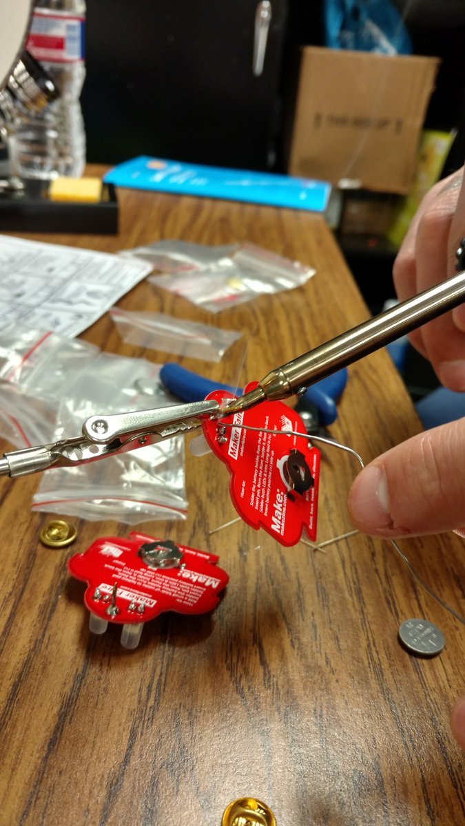 LBlearns's tweet photo. Soldering: like hot glue with metal. #txstmake https://t.co/qKU9YlHypI