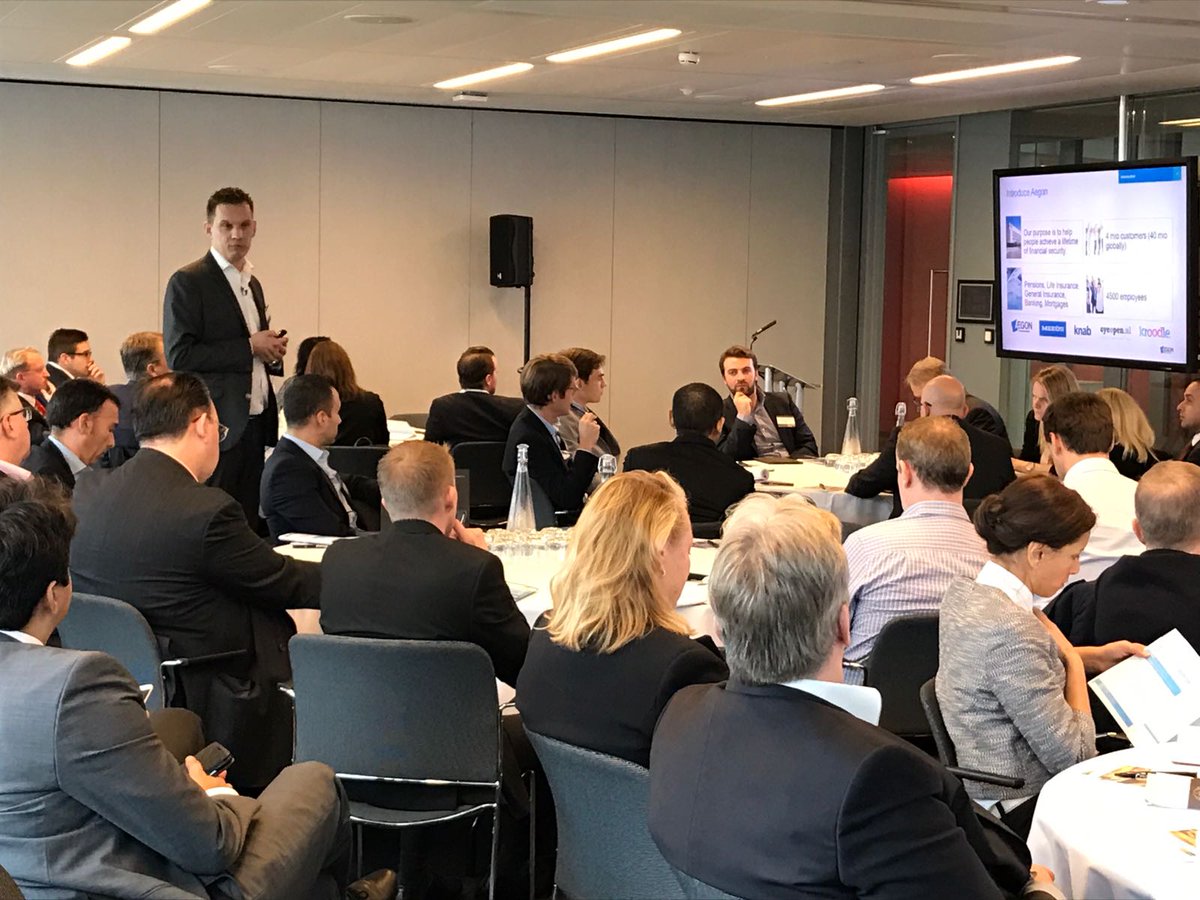 HCLFS's tweet photo. Lars de Vries @hcltech and Peter Hartman at @Aegon_NL present the digital transformation journey at #InsurTechRising https://t.co/KUgxTGauma