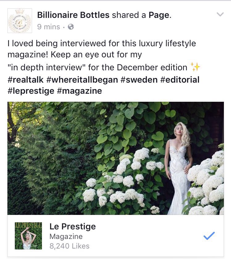 Finally Jasmin Pearl Tells All In The December Edition of Le Prestige Magazine! #BillionaireBottles #OurStory #inspiration