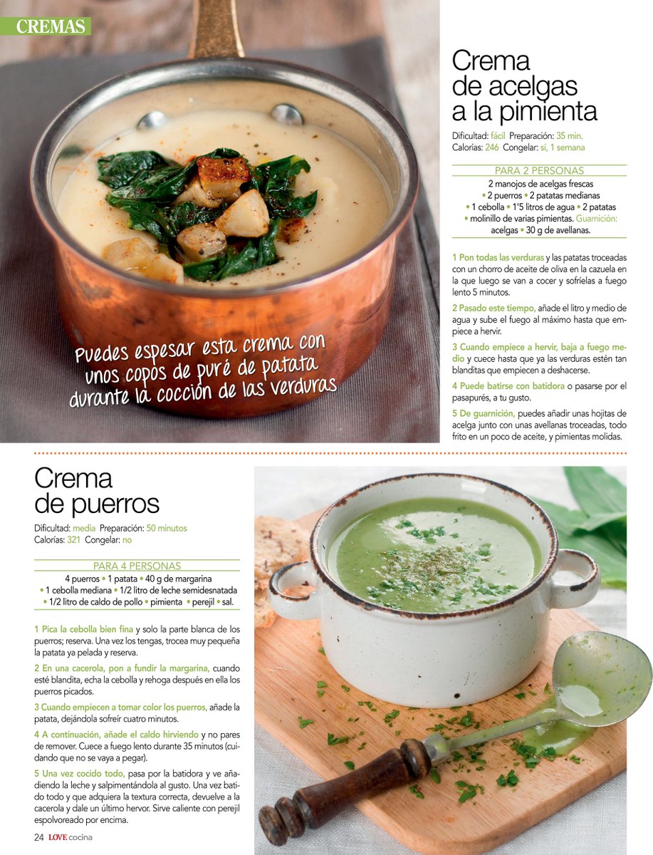 lovecocina's tweet photo. Dos #recetas ricas y sanas para combatir estos días de frío ⛄
“Crema de acelgas a la pimienta” y “Crema de puerros” ✍ https://t.co/HFbuUw3WY6