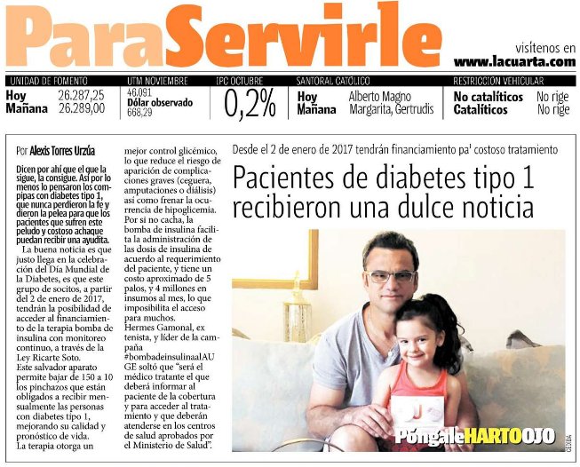 binsulinaAUGE's tweet photo. Gracias  @lacuarta por dar a conocer la gran noticia de la incorporación de la terapia con bomba de insulina en la Ley Ricarte Soto https://t.co/iGnnX27OQJ
