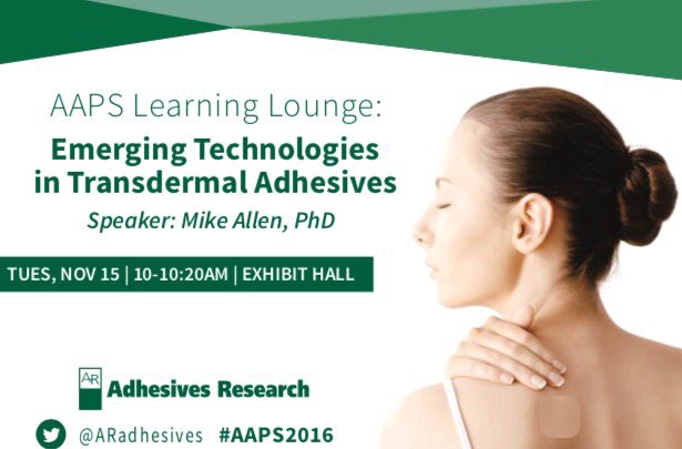 ARadhesives's tweet photo. Emerging #Transdermal Technologies are quickly changing the #Pharma industry. Learn how #Adhesives play a role @AAPSComms #LearningLounge! https://t.co/7kXm8DqCql