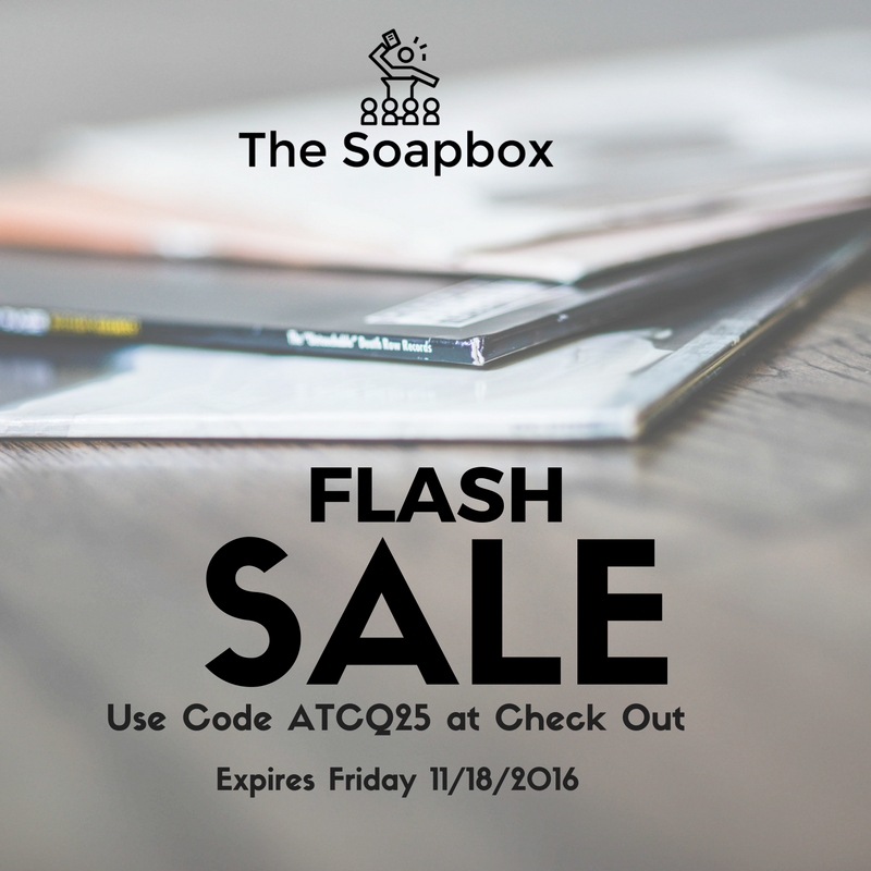SoapBoxStyle's tweet photo. Ready for a Sale? Get your #ATCQ gear or any other item in our store for 25% off today through Friday. #Sale #Makeastatement #Soapboxstyle https://t.co/bnowFDkxjn