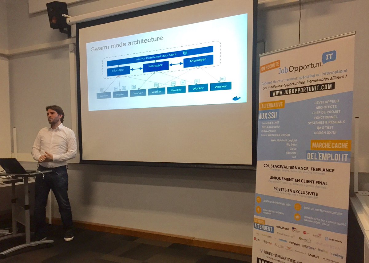 dockernice's tweet photo. Intervention d'Alex Drahon sur Swan Mode !! #docker #DockerGlobalMentorWeek lobalmentorweek #Nice06 @EpitechNice https://t.co/vnSXD1Zjvt