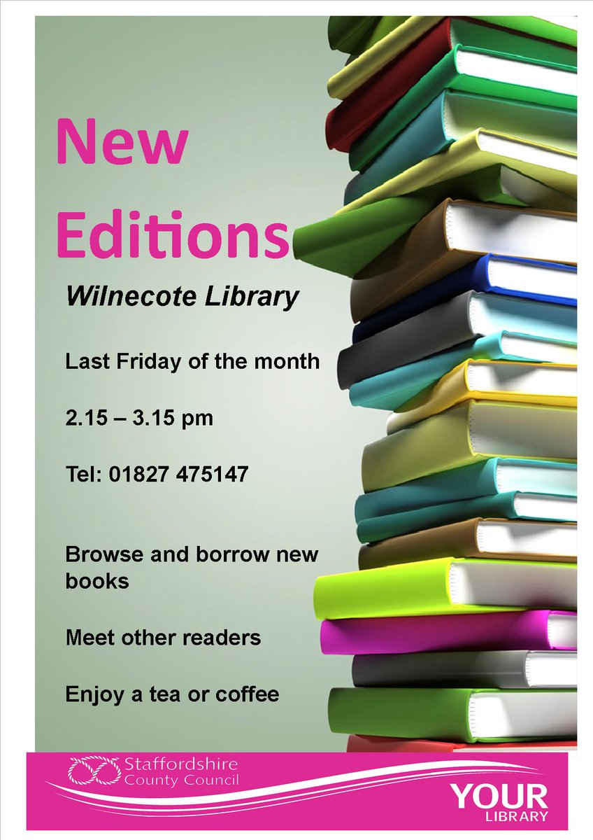 StaffsLibraries's tweet photo. Back by popular demand - New Editions coffee afternoon at #WilnecoteLibrary! Starts Fri 25 Nov at 2:15pm https://t.co/Myh94SgH2r