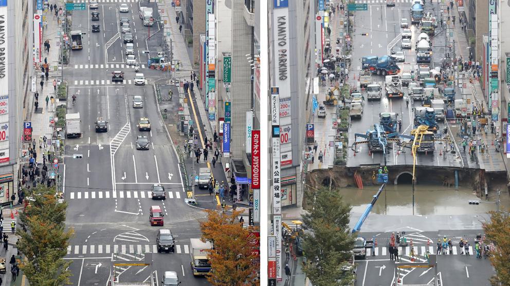 LaVanguardia's tweet photo. La eficiencia japonesa: el socavón de Fukuoka está arreglado en una semana https://t.co/pef0CPoN4L https://t.co/WTQOMNxuGe
