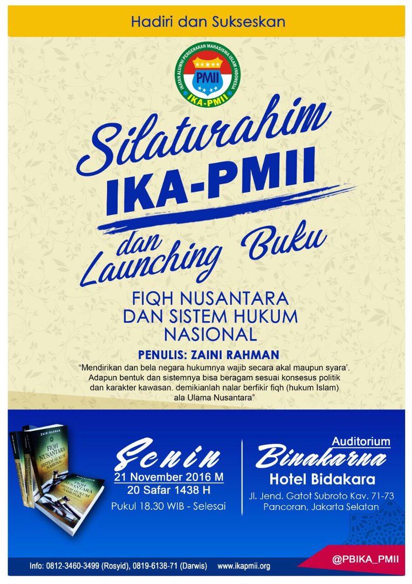 zhen_1199's tweet photo. Hadiri @ Sukseskan SilaturrahimIKAPMII &amp; launching Buku Senin,21 Nov 2016,  di hotel  Bidakara @PBIKA_PMII @pbpmii @hanifdhakiri @NickRosid https://t.co/2UsOITzZov