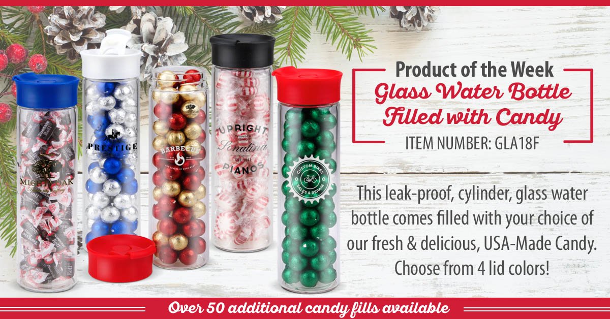 WebbCompany's tweet image. Our chic Glass Water Bottle Filled With Candy is a fun way to say 'Happy Holidays!' while promoting your event or business! #webbco #GLA18F