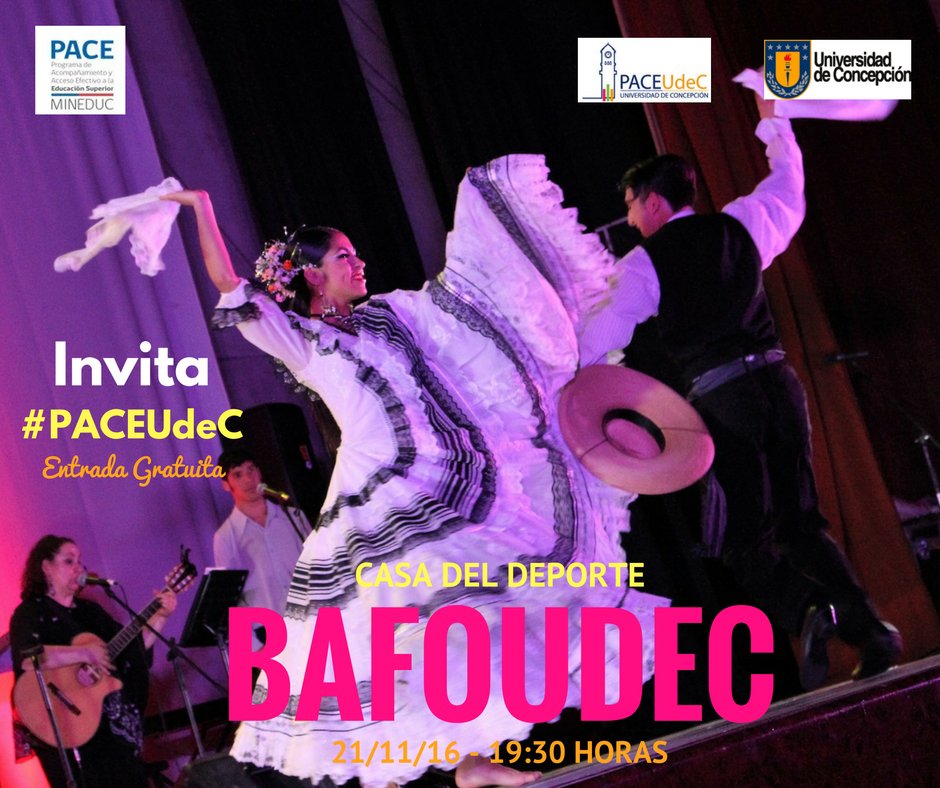 PACEUdeC's tweet photo. ¡Recuerda! Lunes 21/11 Ballet Folclórico @UdeC. Gratis, Casa del Deporte, 19:30 hrs. Invita #PACEUdeC @vrim_udec @PanoramaUdeC @radioudec https://t.co/Z3R9wzZhNT