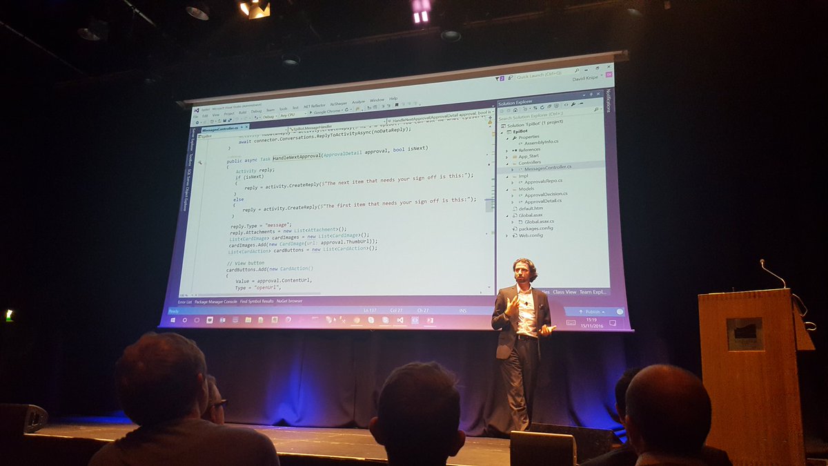 Great talk by <a href="/davidknipe/">David Knipe</a> on using the bot framework with episerver content approval #ascend16