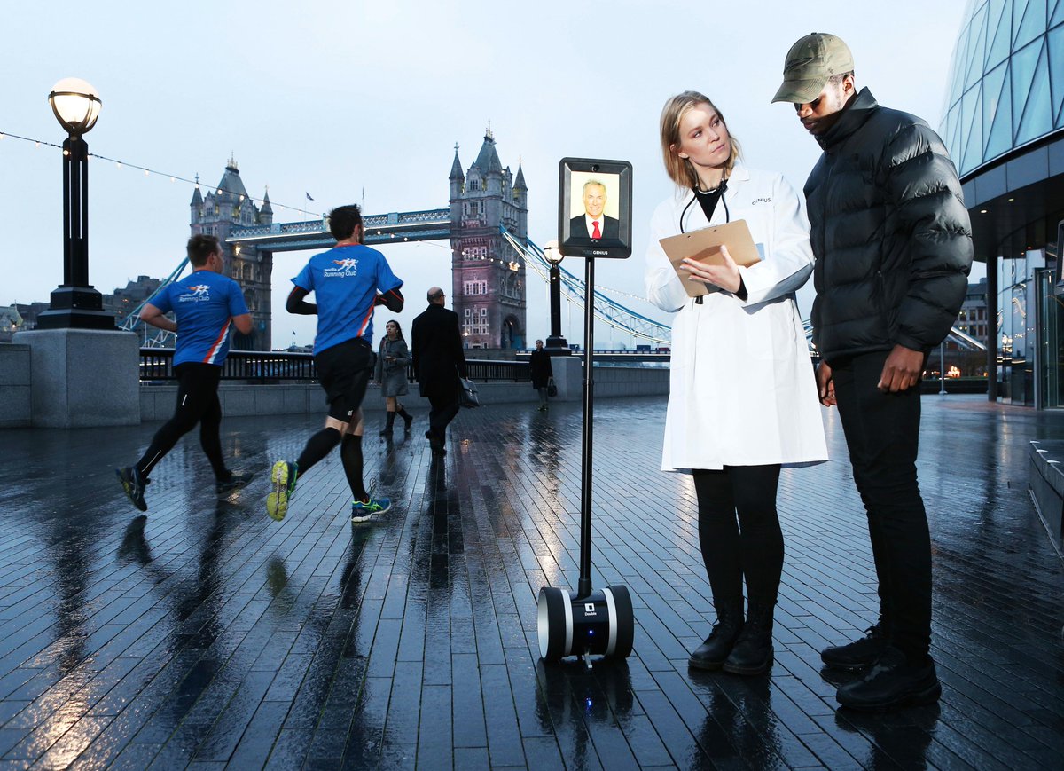 PrettyGreen's tweet photo. Great day taking telepresence robots around #London w/ @DrHilaryJones giving appointments for the launch of #PureGeniusDoc on @UniversalChUK https://t.co/PVZyvDF84p