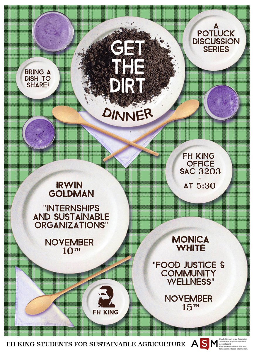 UWMadisonCALS's tweet photo. Tonight (11/15): Join @FHKing_Students for their Get The Dirt Dinner, 5:30-7pm w/ guest speaker Monica White!
https://t.co/sgvKVeT9Pb https://t.co/htXHDE5sMc